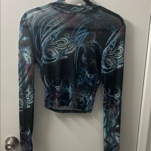 Swirl Pattern See Through Mesh Long Sleeve Top